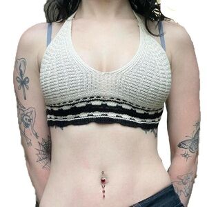 White and Black Knit Halter Top